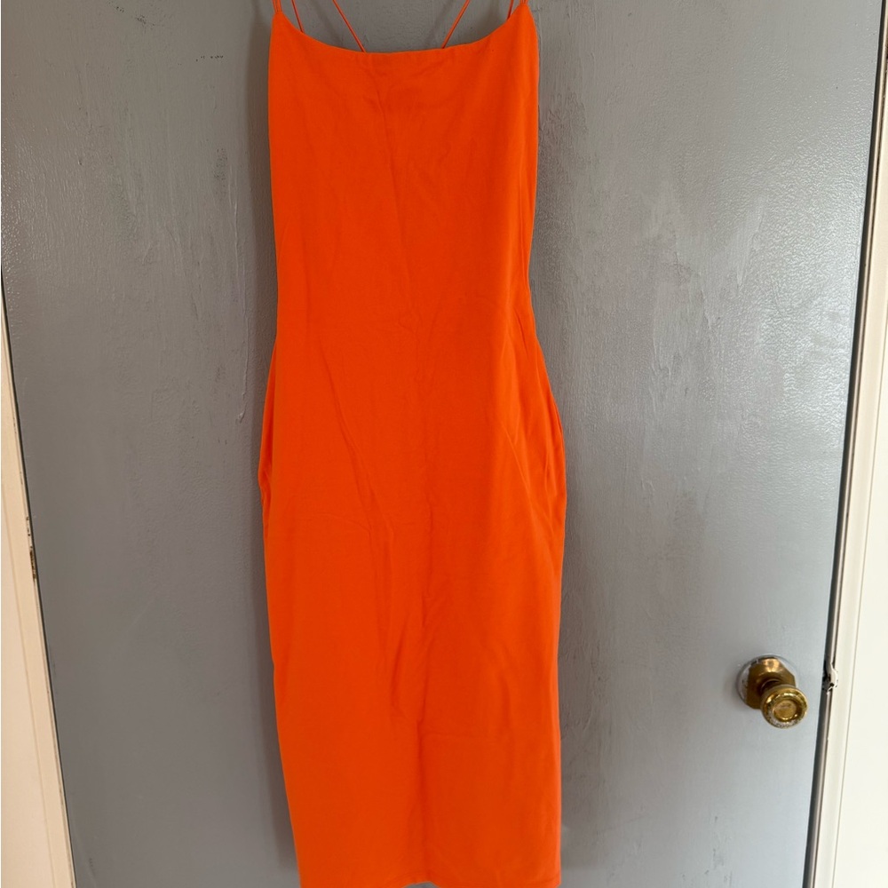 Aritzia Bright Orange Midi Slip Dress